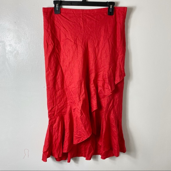 H&M Dresses & Skirts - H&M Red Linen Blend Ruffle Midi Skirt 12